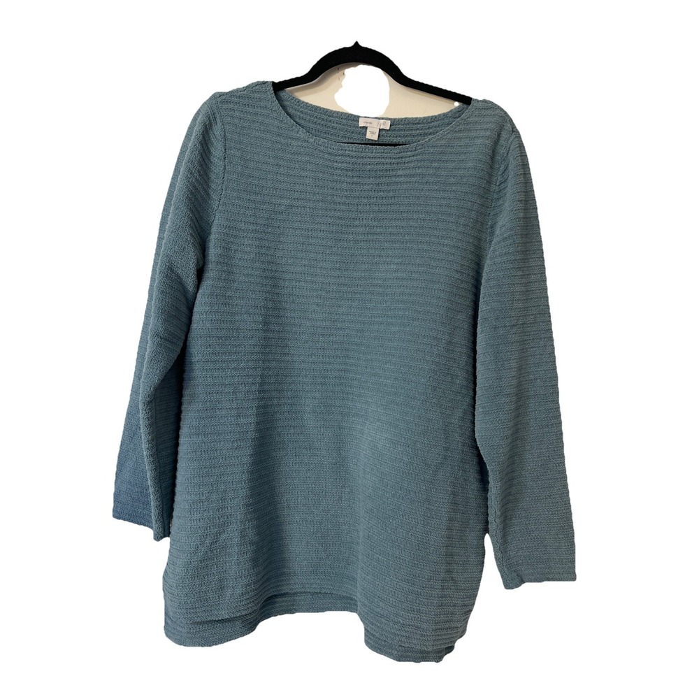 J Jill Womens Chenille‎ Sweater L Pullover  Soft Stretch Blue Casual